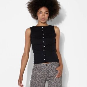 Wild Fable Black Sleeveless Button Top